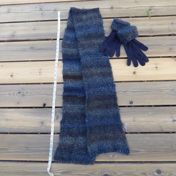Lightweight Winter/Fall Scarf and Cuffed Glove Set, Navy Tones - Picture 2 of 2